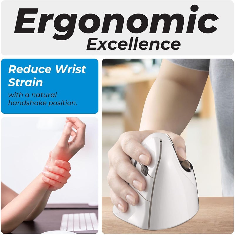 Evoluent â€“ Inventor of The Vertical Mouse â€“ VM4RB Ergonomic Vertical Mouse White Bluetooth for Mac, Right Hand Med to Large, Sculpted for Comfort, Reduces Wrist Strain, 4 Speeds, Plug-N-Play - Image 2